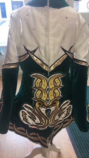Green, White and Gold Dress back